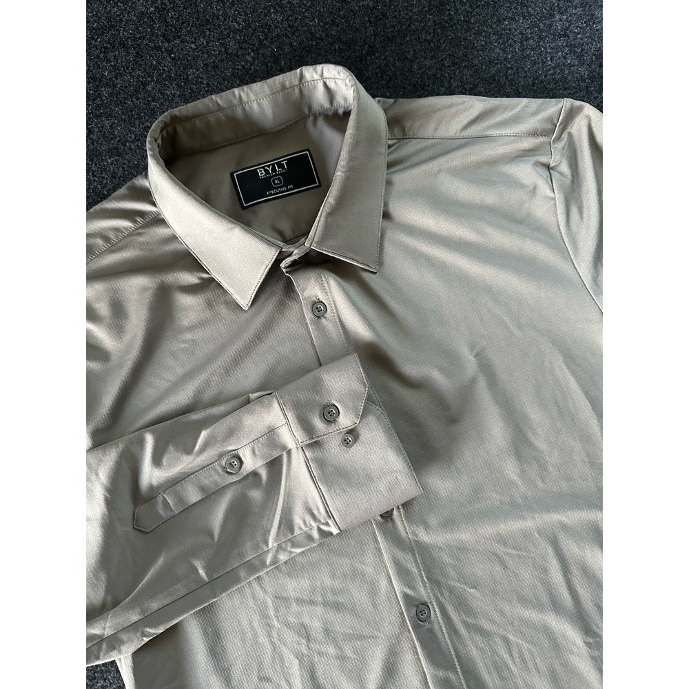 BYLT Premium Basics Shirt Mens XL Lux Long Sleeve Button Up Stretch Gray *Flawed